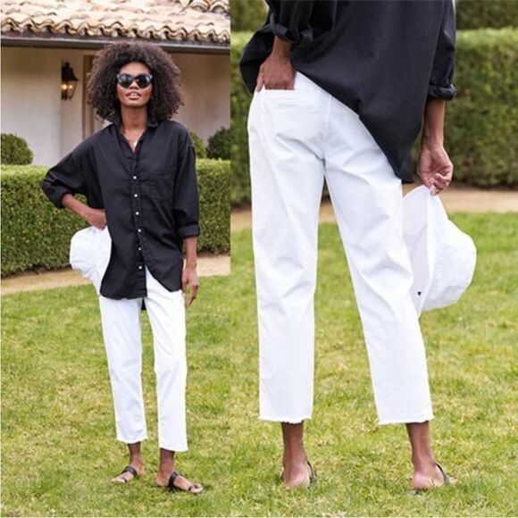 FRANK & EILEEN wicklow pant Italian chino white crop ankle fray size 2 - Picture 1 of 15